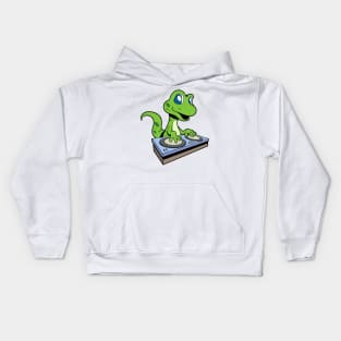 Cartoon Gecko DJ at Turntable Kids Hoodie